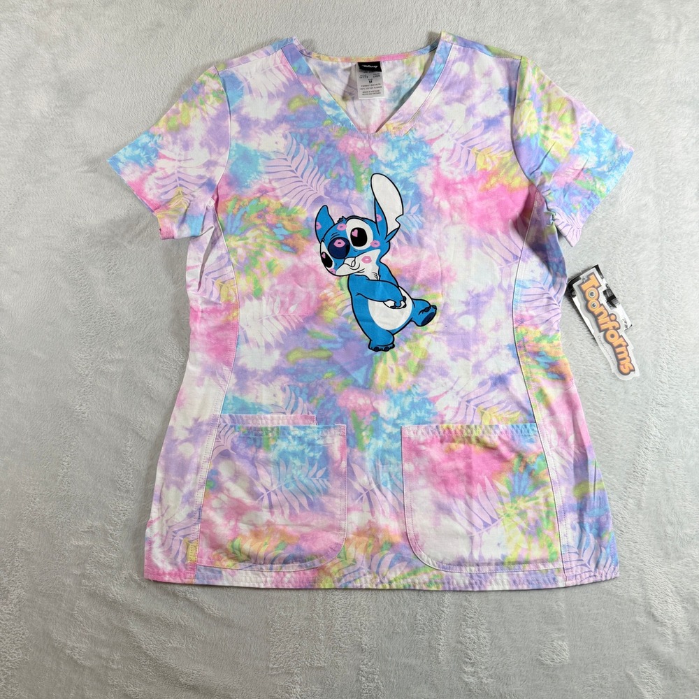 Cherokee Tooniforms Disney Stitch Smooches V-Neck Scrub Top Medium New